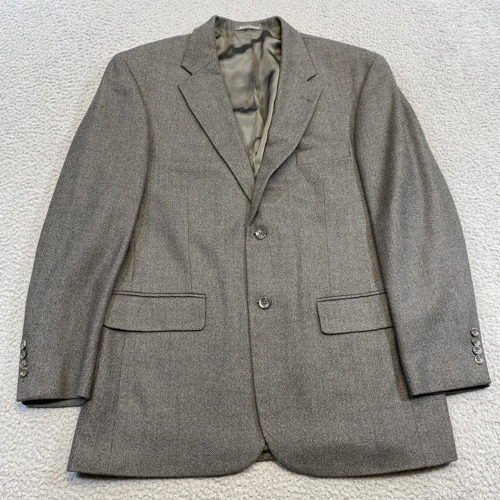 Oscar‎ De La Renta Blazer Mens 43R Gray Lambswool Cashmere Sport Coat Two Button